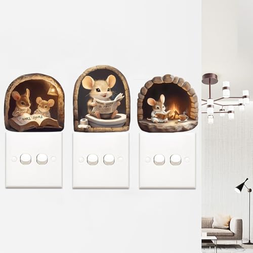 3PCS 3D Mouse Hole Wall Decals Peel and Stick ? Cute Cartoon Mice Reading and Relaxing, Decorative Vinyl Wall Stickers for Kids Room, Bedroom, Nursery, Book Nook, Door Corner or Baseboard Decor