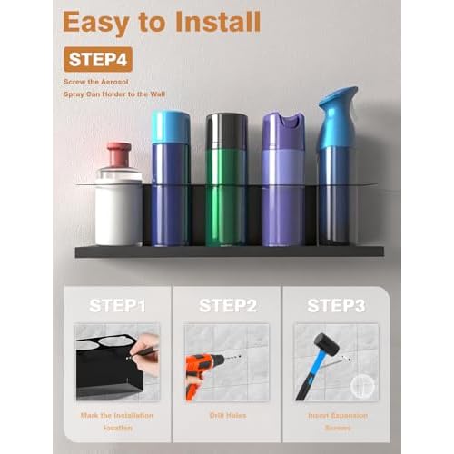 sogiv 4 Pack Spray Can Holder Organizer, Wall-Mounted Steel Spray Bottle Rack, Tool Box Storage Rack, 5 Cans Metal Paint Can Organizer for Garage, Workspace, Shop, Home or Tool Trailer, Black