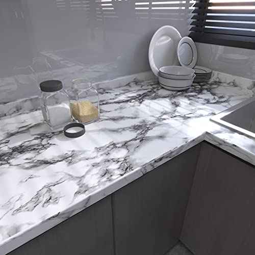 Black and White Marble Contact Paper 15.7 x 78.7 Inches Peel and Stick Wallpaper Vinyl Self Adhesive Removable Waterproof Wall Paper for Countertop Cabinet Shelf Liner Kitchen
