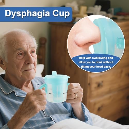 Dysphagia Cup for Adults with Difficulty Swallowing, Sippy Cup for Elderly Spill Proof 5cc, 10cc, 15cc, No Spill Slow Flow Regulating Drinking Cup to Prevent Choking (Transparent Blue)