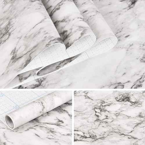 Mecpar Marble Contact Paper - 17.7 in x 19.7 ft Grey White Marble Peel and Stick Wallpaper for Furniture, Cabinets, Countertop, Kitchen