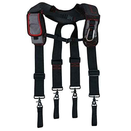 15-214 Trigger Snap Hook End Construction Work Suspender with Gel Pad Detachable Phone Holder, Black/Red