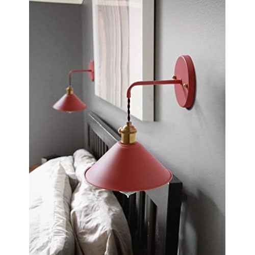 Green Plug in Wall Sconces Set of Two,Wall lamp with Plug in Cord of 2 for Bedroom Hanging Wall Lights E26 Edison Brass lamp Holder with Frosted Paint Body Bedside lamp