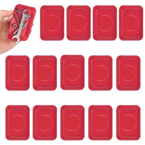 15 PCS Rectangle Magnetic Parts Trays, 3.7X2.5x1Inch, Red Magnet Tool Tray, Magnetic Parts Tray, Red, by GENHAKON