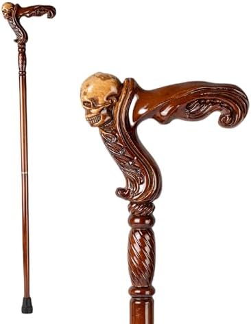 Hand Carved Wooden Walking Cane with Ergonomic Handle and Rubber Tip for Men and Women - Fashionable Unique Walking Stick for Seniors - 37 inch