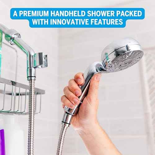 Waterpik Caddy Buddy Pivoting Hand Held Shower Head With 5-Foot Hose, 5-Mode with High Pressure Sprays, Matte Black, PHO-555E