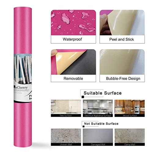 LACHEERY Hot Pink Peel and Stick Wallpaper for Bedroom Dark Pink Contact Paper for Cabinets Peel and Stick Removable Wall Paper Roll for Girls Room Accent Wall Drawers Furniture Waterproof 15.8"x80"