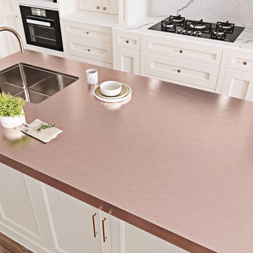 Rose Gold Stainless Steel Contact Paper for Kitchen Pink Metallic Wallpaper Waterproof Brushed Metallic Wall Paper Textured for Kitchen Backsplash Cabinets Countertops Fridge Appliances