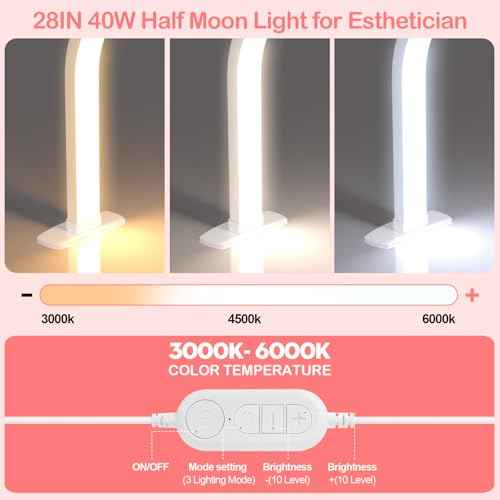 Upgrade Large Half Moon Light for Nail Desk with Phone Holder for Nail Lamp, Arch Moon Light Tech Perfect for Professional Manicure (White, Large)