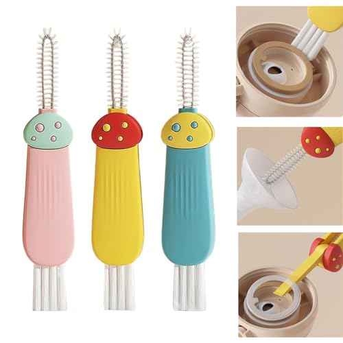3 in 1 Cup Lid Cleaning Brush,Multifunctional Crevice Portable Cup Lid Cleaning Brush 3Pcs for Bottle Gap Tight Spaces Cup Gift (Mushroom, one Size)