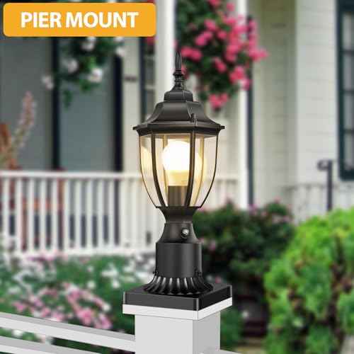 Lamomo Outdoor Post Lights, 2 Packs Dusk to Dawn Lamp Post Light Fixture, Waterproof Aluminum Lamp Posts Outdoor Lighting Pole Lantern for Yard Patio Pathway Garden