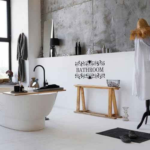 JIEYAO 2 Pcs Black Vine Bathroom Wall Decals, Vinyl Bathroom Wall Stickers Wall Art for Bathrooms Removable Peel and Stick