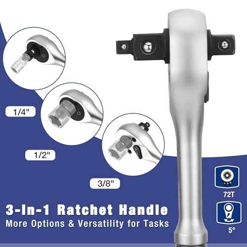 WORKPRO 22-Piece Socket Set with 3-in-1 Ratchet Handle, 1/4, 3/8, 1/2 Inch Drive Socket Wrench, CR-V Metric Socket Set, Extension Bars, Storage Box Included, Mechanics Tool Sets for Auto Repairing