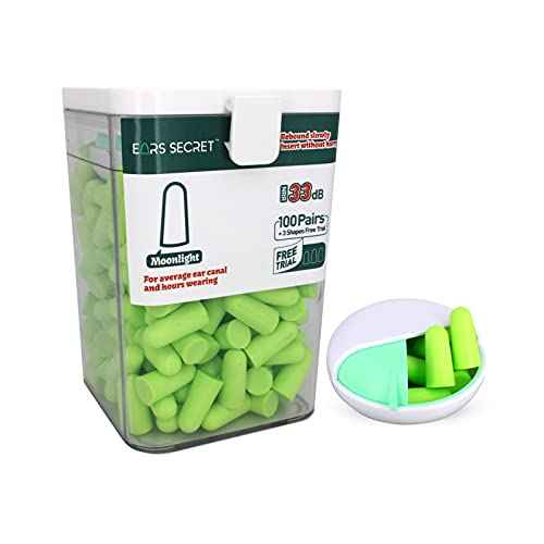 EARS SECRET Foam Ear Plugs for Sleeping, 100+3Pairs Earplugs 38dB Comfortable Ear Plugs for Sleeping Noise Cancelling, Travel, Snoring, Concert, Loud Noise, Shooting, Studying and Work