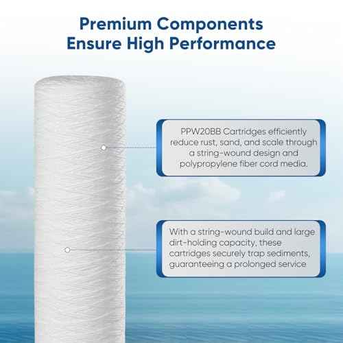 PUREPLUS 5 Micron 4.5" x 20" Whole House String Wound Sediment Filter for Well Water, Replacement Cartridge for Pentair Pentek WP5BB20P/WP25BB20P, Hydronix SWC-45-2005, SpiroPure SP-WP5-20BB, 2Pack