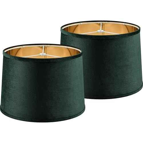 Drum Lamp Shades Large (2 Pack), 14 * 16 * 11 Inch Luxurious Gold Mirror Reflection Modern Farmhouse Lampshades Green for Floor&Table Lamps Replacement Living Room/Bedroom, Required Assembly£¬By GO&SO