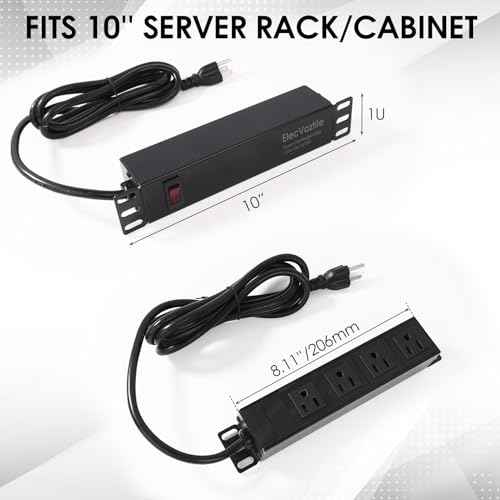 10 inch Rack PDU, 4 Rear Outlets, 1020J Surge Protection &15A Overload Switch, 1U RackMount, Rack Mount Power Strips for 10'' Mini Server Network Cabinets/Rack/Self, 6ft Cable