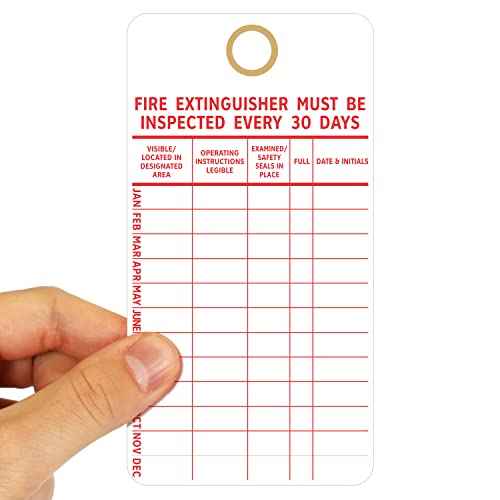 SmartSign ¡°Fire Extinguisher Must Be Inspected Every 30 Days¡± Monthly Inspection Tags, 5.75 x 3 inch 13 Point Cardstock, Red and White (Pack of 100), Made in USA