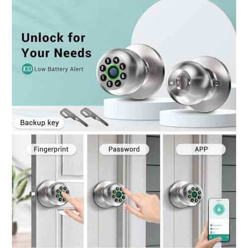 Keypad Smart Door Knob Lock, Fingerprint Keyless Entry Door Lock with Handle for Front Door and Bedroom, Electrionic Biometric Code Door Knob with APP, Auto Lock for Home Office Apartment Garage