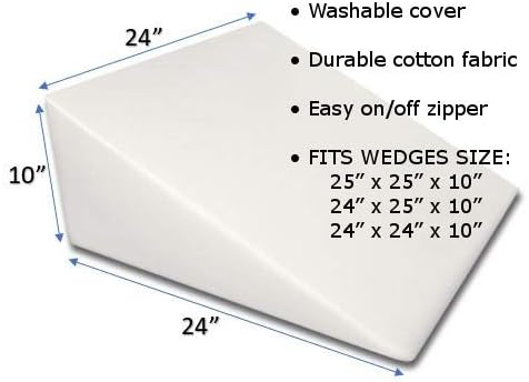 MoonRest 7”, 10”, 12”- inch Foam Bed Wedge Zippered Cover/Pillow Replacement Cover (24" X 24" X 10", Ice Blue)
