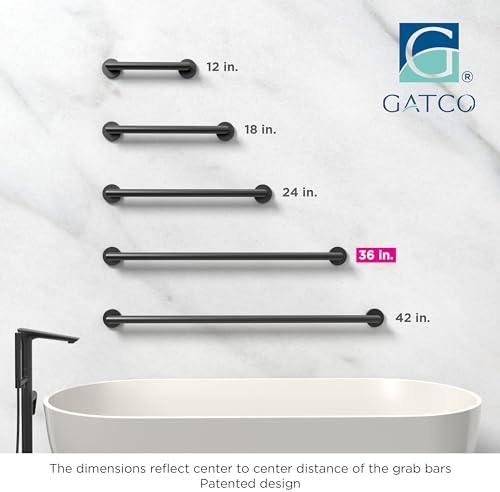 Gatco 966MX Glam 36" L Grab Bar, Matte Black/ADA Compliant Stainless Steel Safety Grab Bar for Bathroom