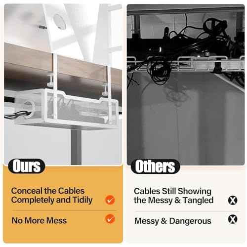 4 Pack Under Desk Cable Management Box White, Cinati 53.6" Wire Organizers No Drill, Cord Organization Tray with Clamp for Office, Home - No Damage to Desk