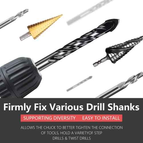 0.8-10mm Capacity Mount Keyless Drill Chuck, 3/8-24 UNF Mount Thread Impact Chuck Converter Conversion Tool, Quick Change Conversion Adapter with 1/4 Inch Hex Shank
