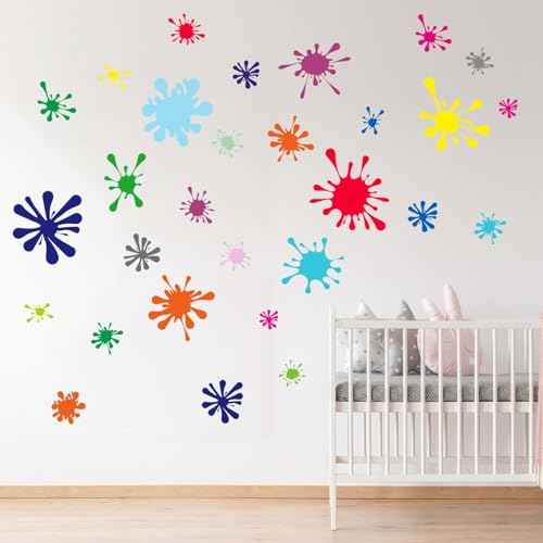 29pcs Colorful Paint Splatter Wall Stickers - Graffiti Painting Splotches Wall Decals - Nursery Kids Baby Girls Boys Room Daycare Kindergarten Playroom Classroom Wall Decor