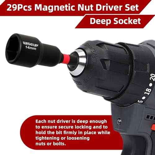 WISEUP 29PCS Magnetic Nut Driver Set£¬Impact Drill Driver Bit Set & 1/4" Hex Shank£¬Cr-V Steel SAE & Metric Power Nut Drivers£¬Includes Magnetic Bit Holder, Quick Release Extension with Storage Bag