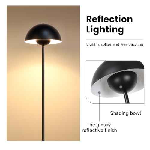 Black Floor Lamp for Living Room, 66'' Industrial Standing Lamp with Unique Metal Shade&Base Reflecting Light Tall Retro Lamp for Bedroom, Black