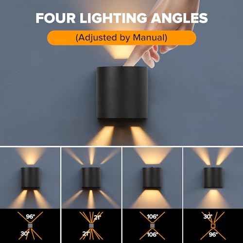 LUTEC 2-Pack LED Up & Down Adjustable Wall Lights,Anti-Rust Aluminium Modern Outdoor Indoor Wall Sconce, 10W, 400LM, 3000K Warm White Exterior Light, IP65 Waterproof for Porch, Patio, Garage-Black