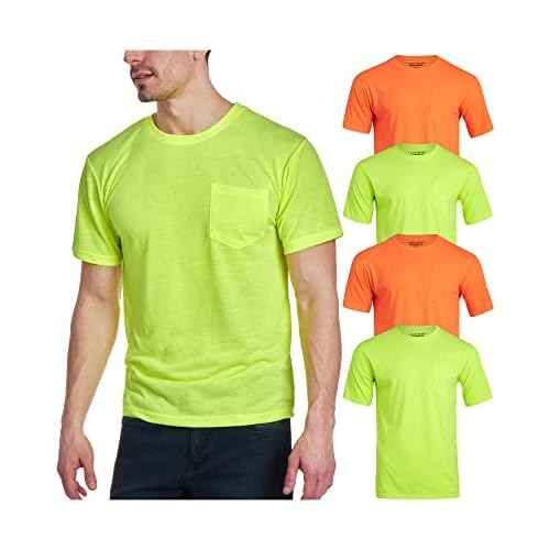 Bass Creek Outfitters Mens High Vis Shirts - 4 Pack Short Sleeve Safety Workwear High Visibility Shirts for Men (S-3XL)