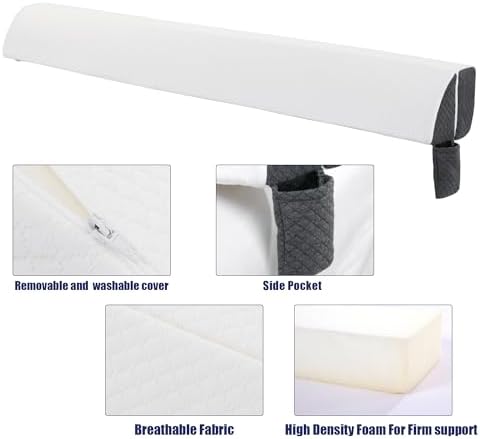 HOMBYS Pillow Wedge for Headboard Gap,Mattress Wedge Gap Filler Queen Size,Bed Crack Pillow,Foam Bed Gap Filler,Multifuctional Headboard Space Filler with Side Pocket,Fill The Gap (0-7")