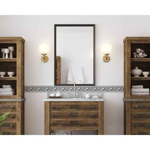 FLFK Mirror Border Peel and Stick - Black and White Wallpaper Borders Decal Trim Floral Pattern 4" x 240"