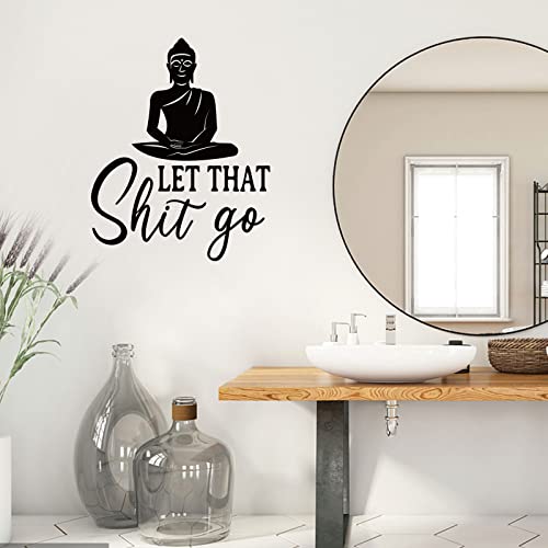 SUPERDANT Buddha Pattern Funny Text Vinyl Decor Let That Sh t Go Wall Stickers Interesting Lettering Wall Decals Inspirational Saying Stickers for Living Room Bedroom Home Decoration Black 20x15in