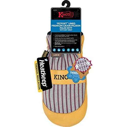 Kinco, 1927KWT-L, Golden Premium Grain Pigskin Palm, Polyester & Elastic Knit Wrist with Leather Pull-Tab, Heatkeep¢ç Thermal Insulation, Mitt Outer Shell Over 5-Finger Glove Inside, Large