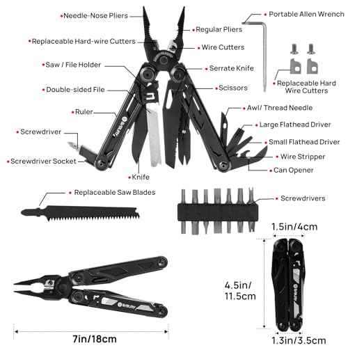 BIBURY Multitool Pliers Pro BI2045AB, Stainless Steel Foldable Multi Tool with Upgraded Scissors and Screwdriver, Multitools with Replaceable Wire Cutters and Saw, Ideal for Camping,Fishing,Survival