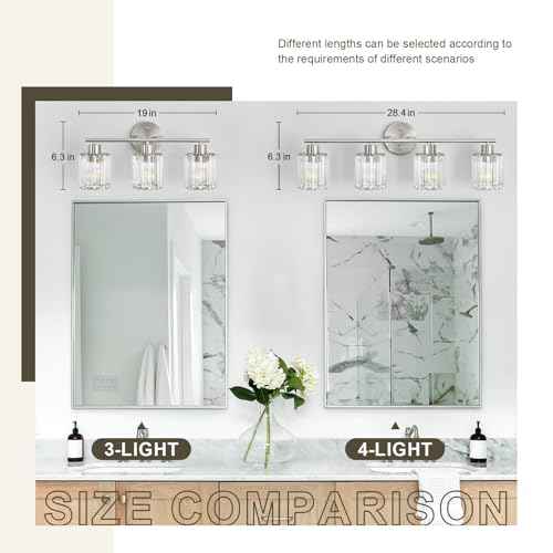 Crystal Bathroom Light Fixtures,Bathroom Lighting Fixtures Over Mirror, Modern 3-Light Brushed Nickel Vanity Lights for Mirror, Restroom,Kitchen(Ceramic E26 Socket,Bulbs Not Include)