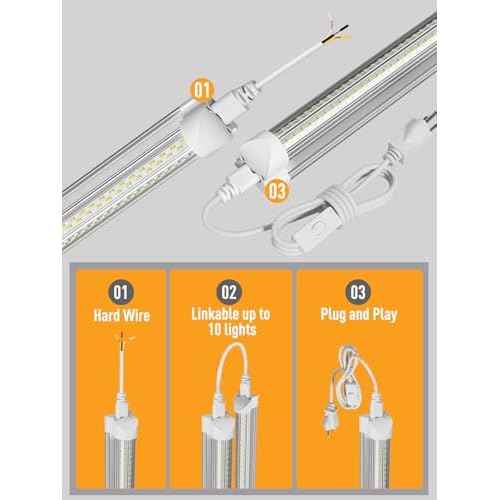 LED Shop Light, 25W 3750LM 6000K Super Bright, Plug and Play, Linkable Utility Shop Lights for Garage, Cabinet, Workbench, Workshop (6 Pack)