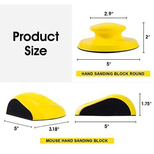 Hook and Loop Hand Sanding Block 5 Inch Mouse and Round Sanding Holder 2 PCS Hand Sanding Pad for Woodworking Hook Backing Sandpaper Holder for Furniture