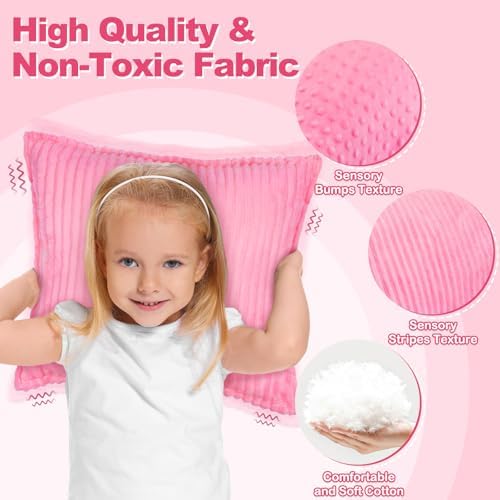 Subao 12" Vibrating Sensory Toddler Pillow with Two Textures, Sensory Toys for Kids with Autism, Birthday Xmas Gifts for Ages 4-10, Pink