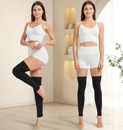NURCOM 15-20 mmHg Compression Stockings for Women & Men, Footless Thigh High Compression Sleeves with Dot Silicone Band, Graduated Support Pressure Stockings-Ideal for Athletic, Medical, Travel Use