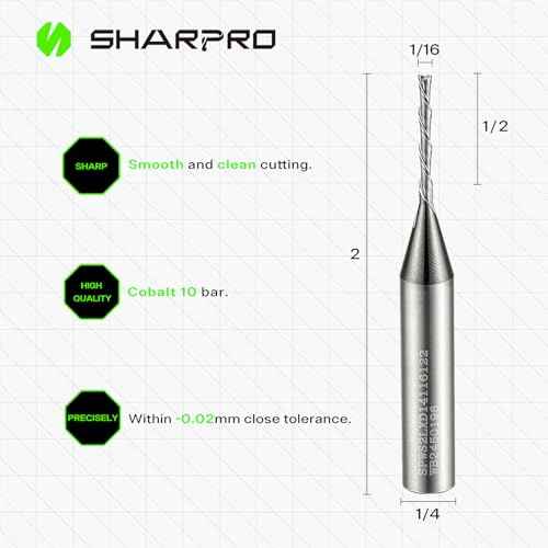 1/16 Downcut Router Bit 1/4 Inch Shank, Spiral CNC Router Bits, Carbide Down Cut End Mill for Woodworking, Engraving, Mortise, Plywood and Acrylic, 1/2 Inch CL, 2- Inch OVL (3PCS)