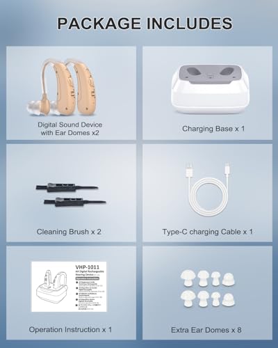 Hearing Aids for Seniors, Rechargeable Hearing Amplifiers for Seniors with Noise Cancelling, Delmicure Hearing Amplifiers for Adults with Adjustable Volume& Charging Base, Beige