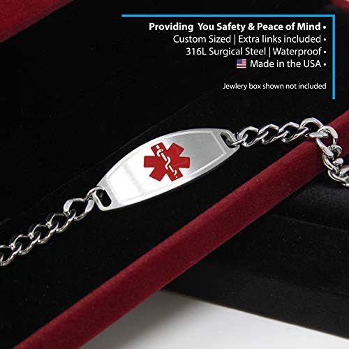 Medical Alert Bracelet Stainless Steel With Free Custom Engraving and ID Card, Curb Chain