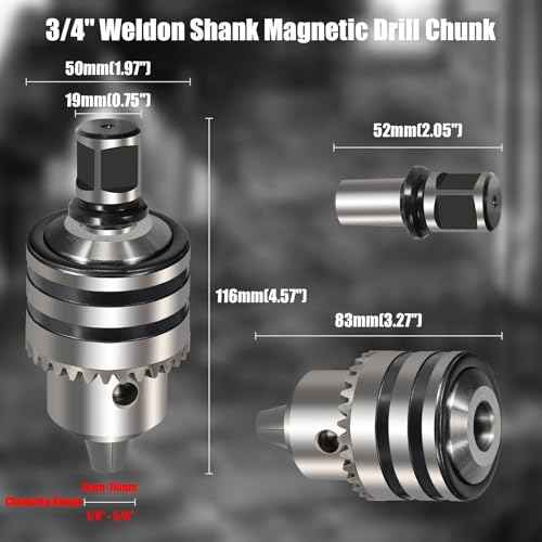 1/8''-5/8'' Magnetic Drill Chuck Adapter, 3/4'' Weldon Shank with Chuck Key, B16 Thread Mag Drill Chuck for Magnetic Drill