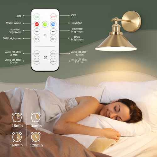 Battery Operated Wall Sconce Set of Two, Brushed Brass Battery Powered Wall Lighting Indoor, Cordless Metal Indoor Wall Lamp, Dimmable with Remote, Suitable for Living Room Bedroom Hallway