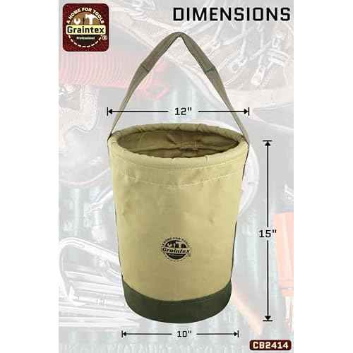 Graintex CB2414 Utility Tapered Canvas Bucket 12"X10"X15", Khaki