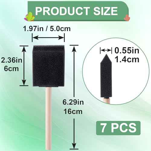 7Pcs Foam Paint Brushes, 2" Sponge Paint Brushes with Wood Handle for Painting, Details, Staining, Varnishes, DIY Crafting