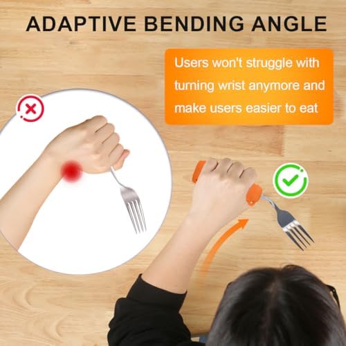 Adaptive Utensils,Curved Angled Spoon and Fork Set,for Tremors Parkinsons Limited or Elderly,Weight Cutlery with Non-Slip Easy Grip Handles